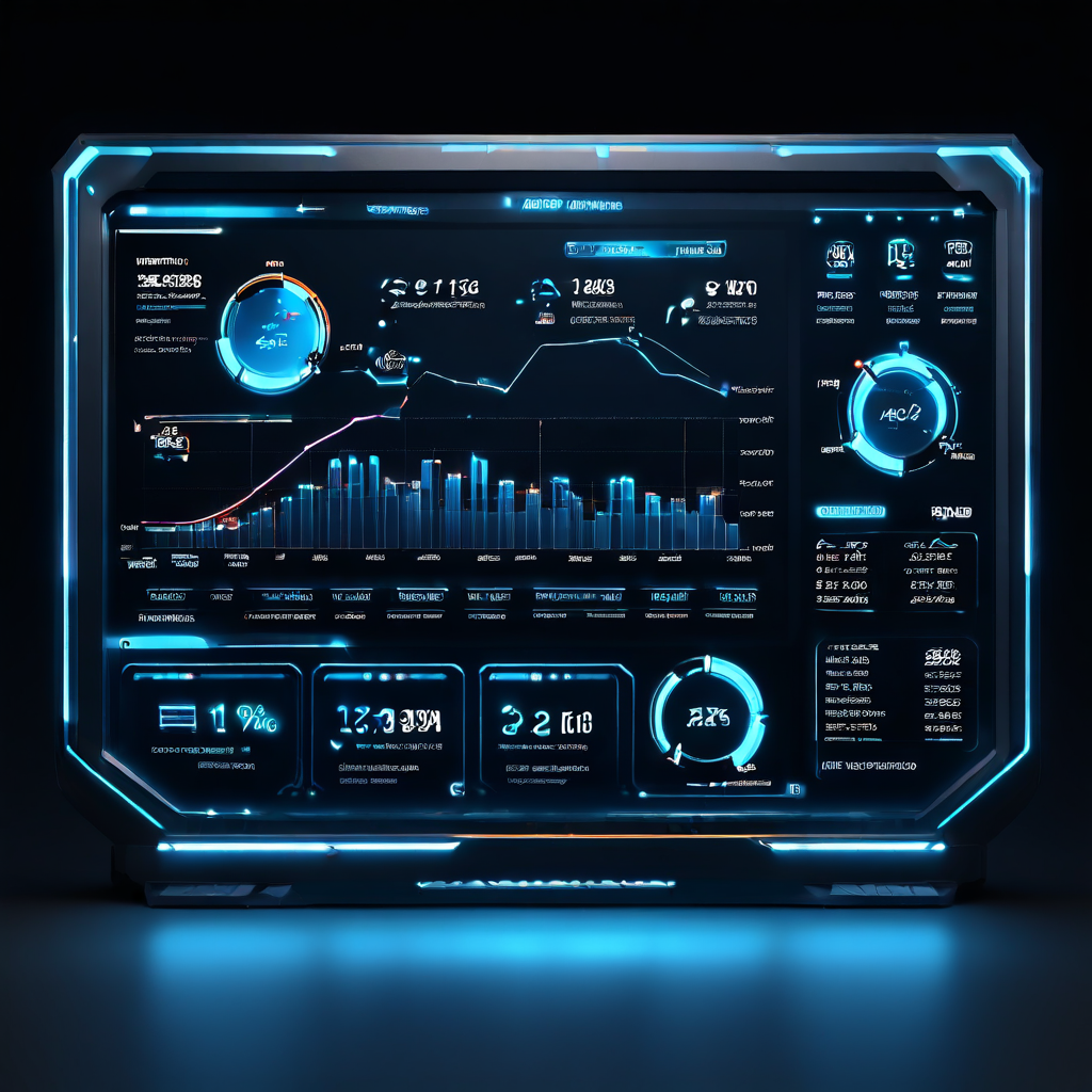 미래적인 대시보드 위, 파란 스포트라이트가 데이터 슬라이더를 집중적으로 비추는 모습이다.