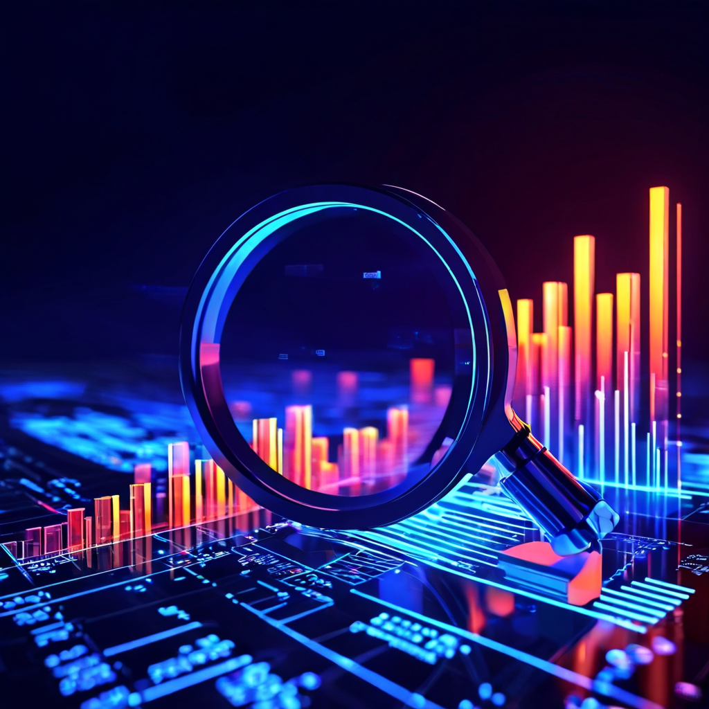 검은 배경에 ‘Polarized dividend’ 검색어가 중앙으로 모이고, 차트 위 돋보기와 푸른 데이터 빛줄기가 비친 모습이다