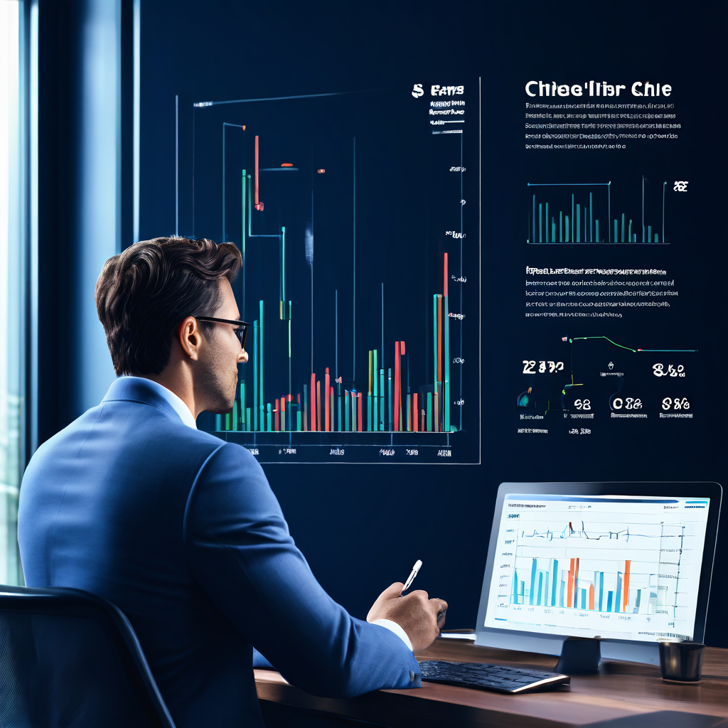 깔끔한 금융 인포그래픽에 트레이더가 캔들차트의 시가·종가 간격을 분석하는 모습이다