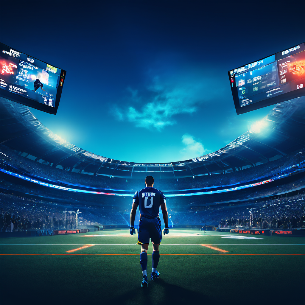 어두운 경기장에 복귀한 선수가 입장하고 화면엔 3경기 타임라인과 빛나는 제목, 분석가 모니터가 보이는 모습이다