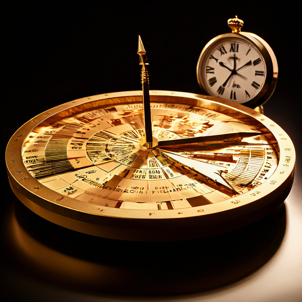 황금빛 파이 차트 한 조각이 분리되고 배경의 시계가 골든타임을 상징하는 모습이다.