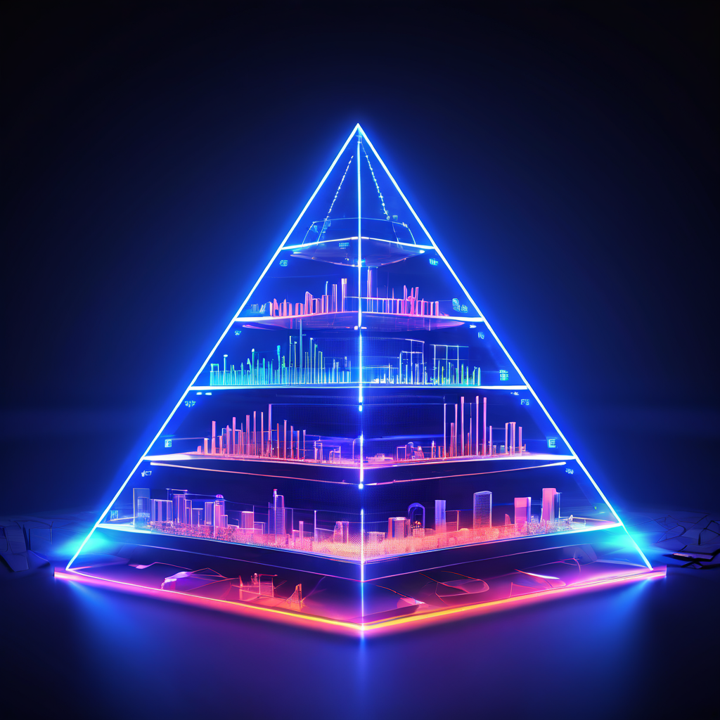 빛나는 피라미드 하단부의 데이터를 차트로 시각화하여 분석하는 모습이다.