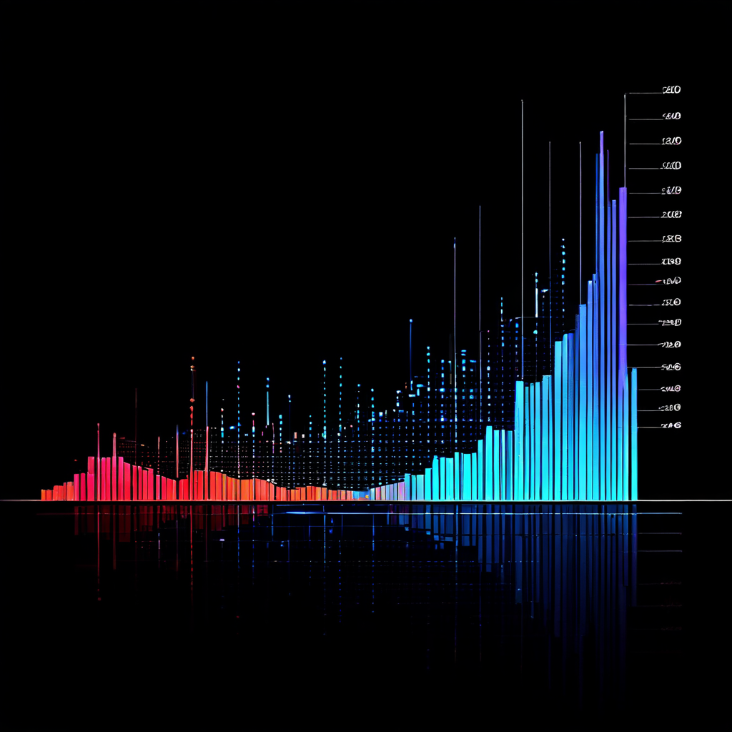 어두운 배경 위로 색상 막대가 점진적으로 상승하며 수치 변화가 한눈에 읽히는 시각적 흐름