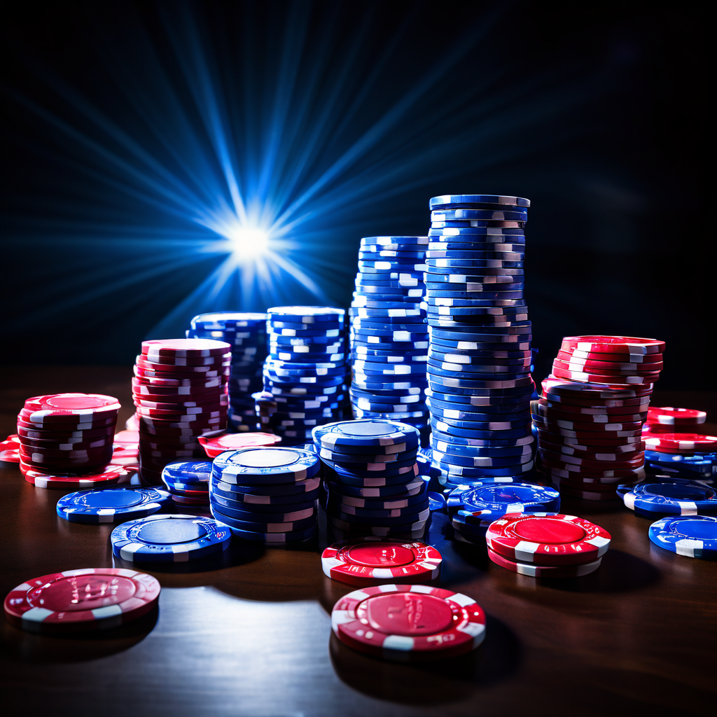 데이터 차트 분석으로 포착한 최적의 순간에 과감하게 오버벳을 하는 포커 전략을 보여주는 이미지.