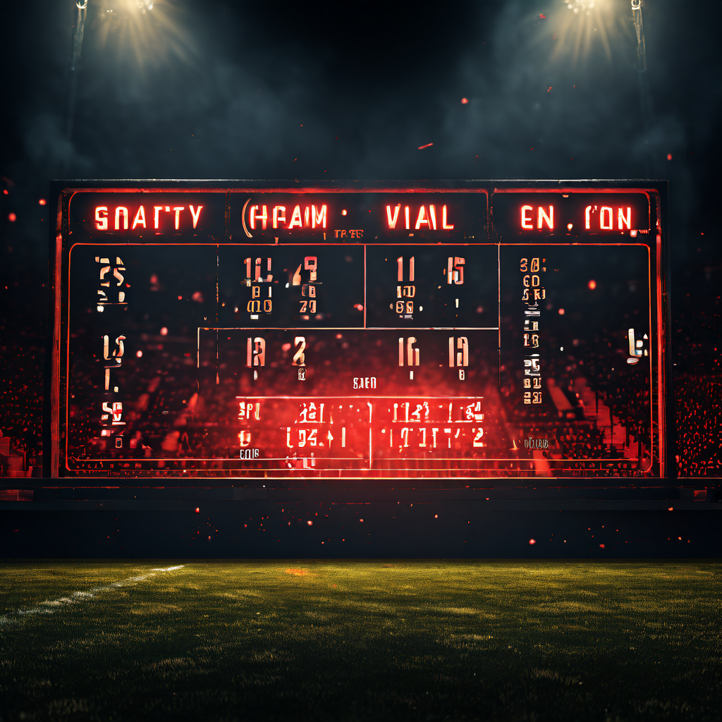 원정 다득점 승리의 전략적 유산을 보여주는, 전술도가 겹쳐진 빈티지 축구 전광판 이미지.