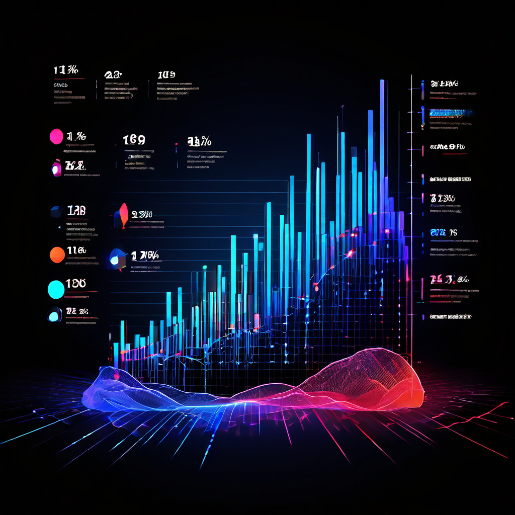 스포츠 시리즈의 승패 확률 변동에 영향을 주는 핵심 변수들을 추상적인 그래프와 데이터 흐름으로 분석하여 시각적으로 보여주는 이미지.
