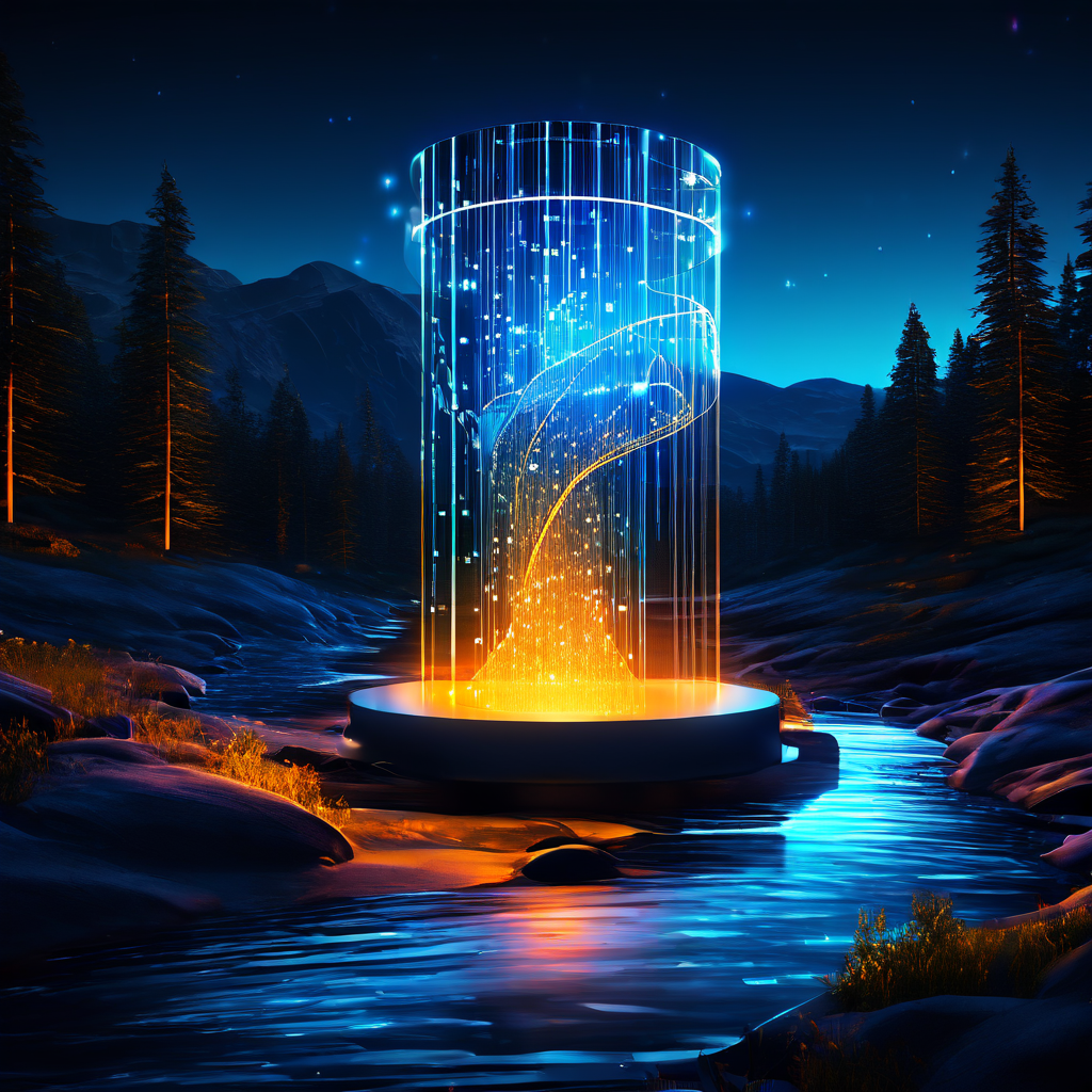 견고한 디지털 플랫폼의 중앙에서 빛나는 보안 코어가 유입되는 데이터 스트림을 체계적으로 관리하고 안전하게 보호하는 모습을 시각화한 이미지.