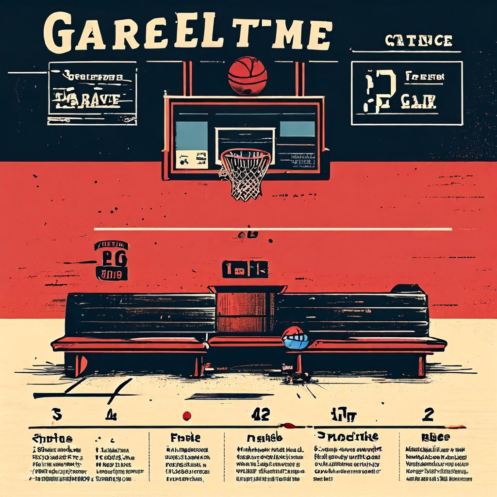 큰 점수 차로 승패가 결정된 농구 경기에서 후보 선수들이 뛰는 가비지 타임을 설명하는 인포그래픽.