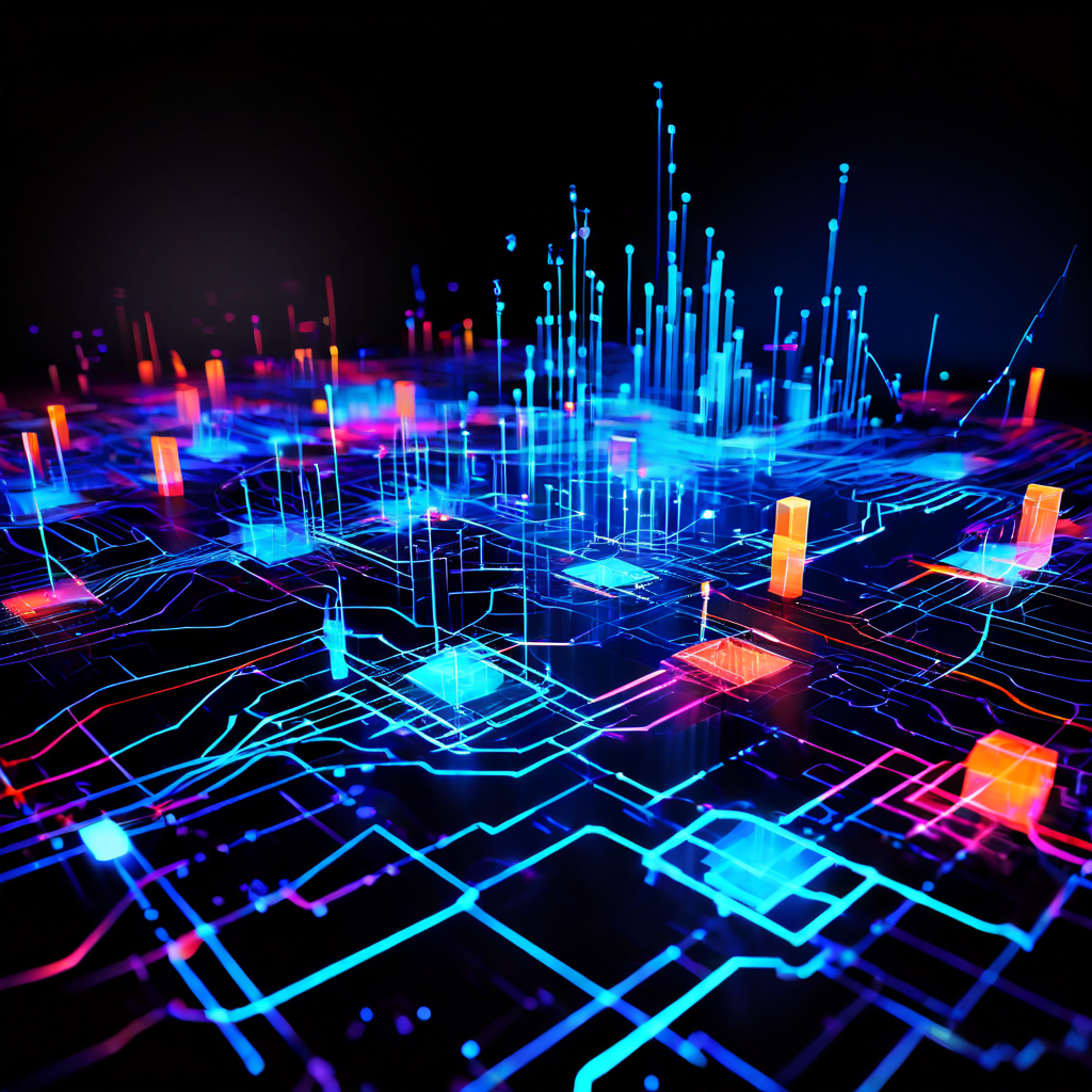 추상적인 빛의 신호를 데이터로 분석하고 복잡한 홀로그램 형태의 게임 전략 지도로 시각화하여 승리를 위한 인사이트를 도출하는 과정을 나타내는 이미지.