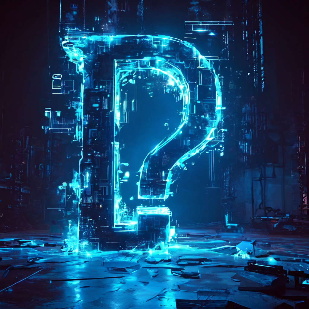 심각한 프레임 드랍과 디지털 글리치로 인해 깨진 화면과 그 기술적 결함의 근본적인 원인에 대한 거대한 물음표를 보여주는 이미지.