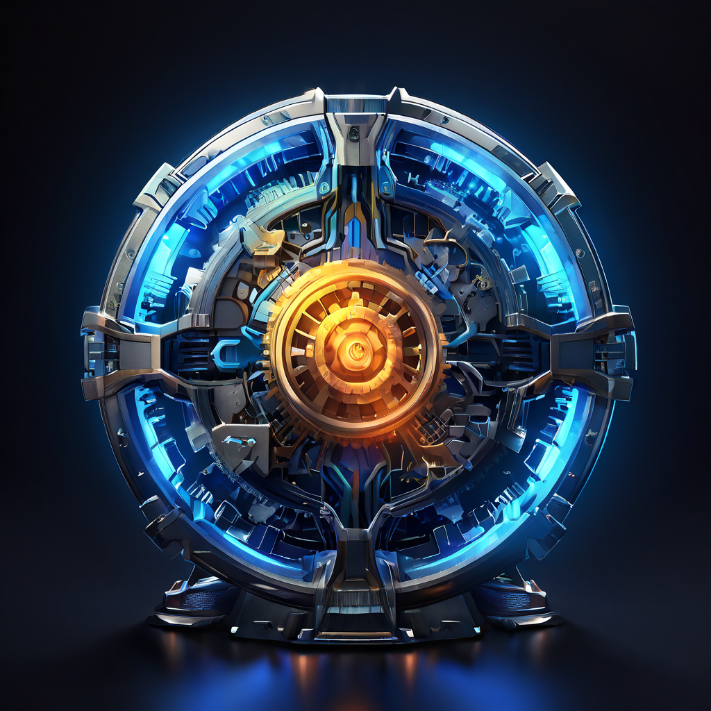 금융 시스템의 핵심 엔진이 수많은 데이터 흐름을 톱니바퀴로 비교 분석하여, 재무 건전성과 안정성을 상징하는 강력한 보호막을 생성하는 과정을 묘사하는 그림.