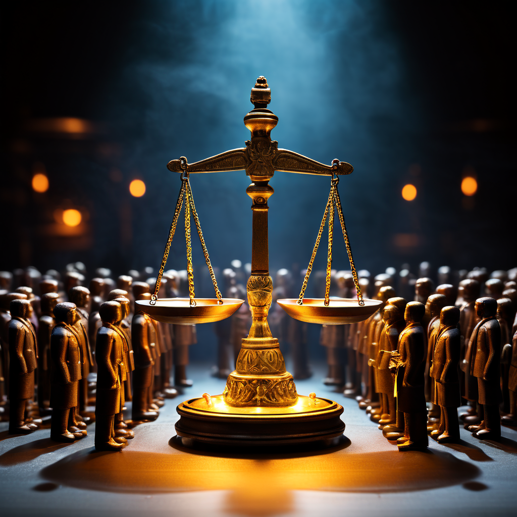 수많은 군중과 소수의 핵심 인재를 저울로 비교하며, 양보다 질의 가치가 훨씬 우월하다는 것을 증명하듯 소수 인재 쪽으로 저울이 기울어진 모습을 보여주는 이미지.