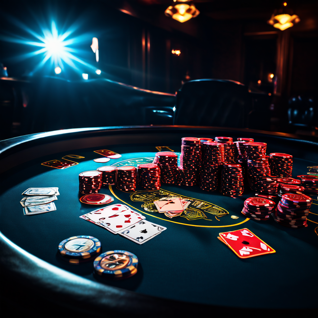화려한 유혹으로 빛나는 블랙잭 사이드벳이 사실은 플레이어의 카지노 칩을 삼키는 위험한 함정임을 상징적으로 보여주는 이미지.