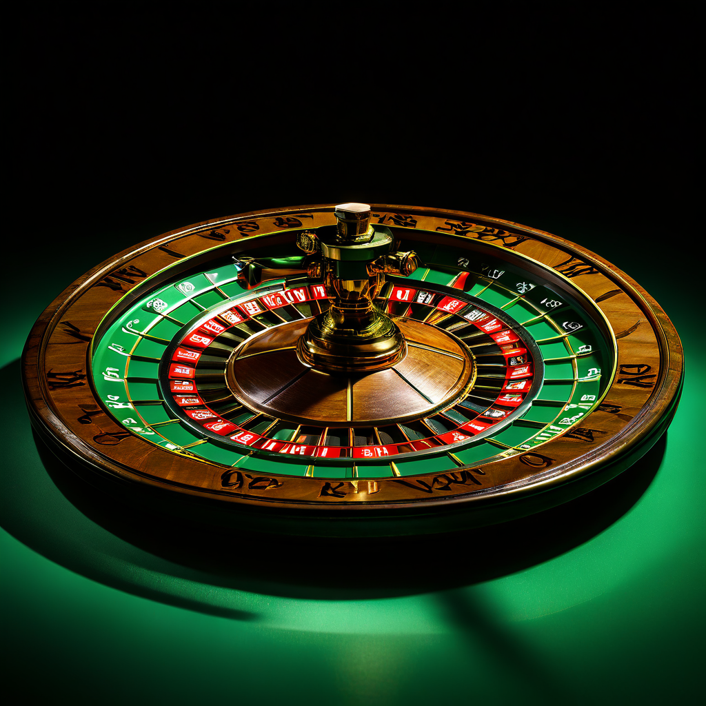 룰렛 게임의 승률을 결정하는 녹색 숫자 0에 조명이 집중되어, 확률의 불균형과 카지노의 우위인 하우스 엣지를 상징적으로 보여주는 이미지.