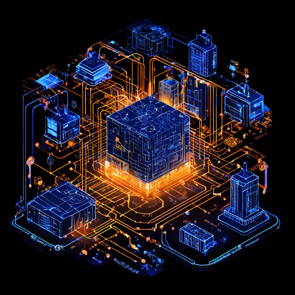 성공적인 시스템 아키텍처 구축을 위한 핵심 고려 사항을 시각화하여, 복잡한 시스템 설계도 속 주요 구성 요소가 강조되어 있는 모습을 설명하는 그림.