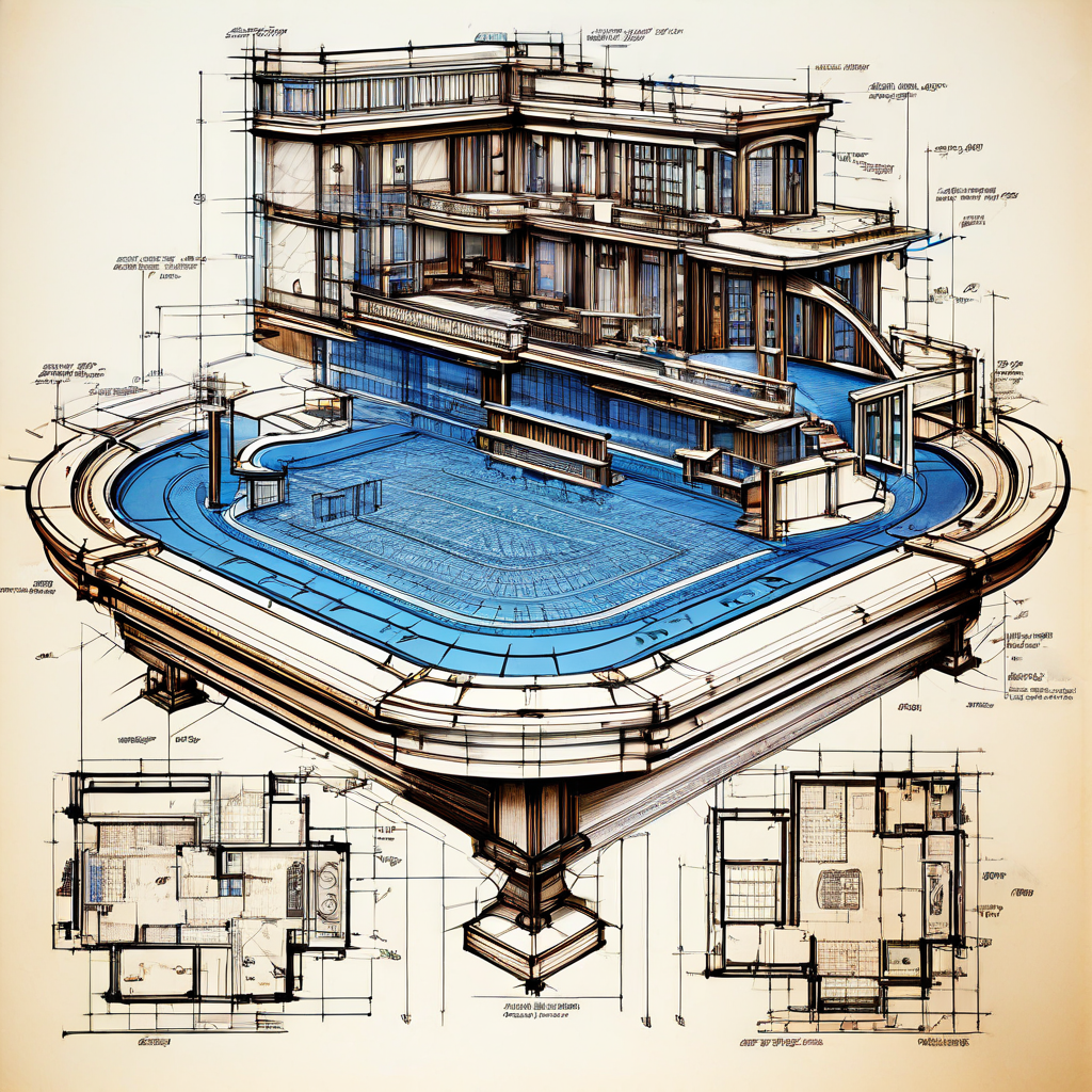 하우스는 항상 이긴다는 원칙을 위해 의도적으로 기울어지게 설계된 불공정한 카지노 테이블의 건축 설계도를 상세하게 보여주는 이미지.