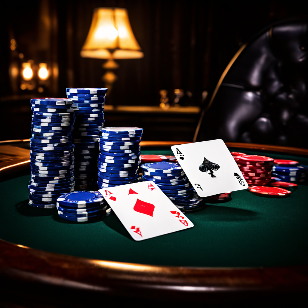 블랙잭 게임에서 승리를 좌우하는 핵심 전략인 카드 스플릿과 배팅 더블다운을 상징적으로 보여주며, 플레이어의 중요한 의사결정 순간을 강조하는 이미지입니다.