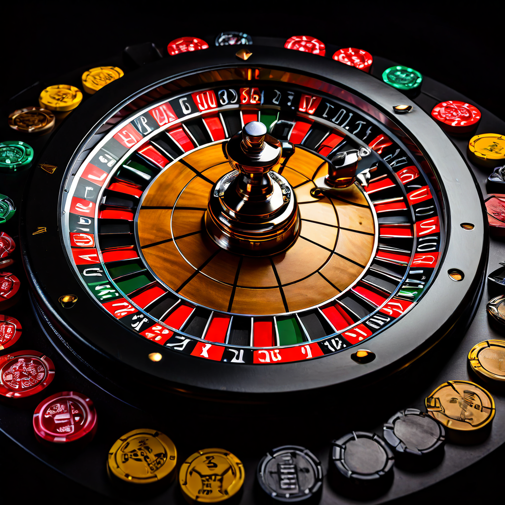 룰렛 휠의 내부 배팅과 외부 배팅 영역을 전략적 차이와 함께 보여주며, 각 영역에 배치된 칩과 배당률 기호로 위험과 수익의 대비를 설명하는 카지노 게임 전략 개념 이미지입니다.