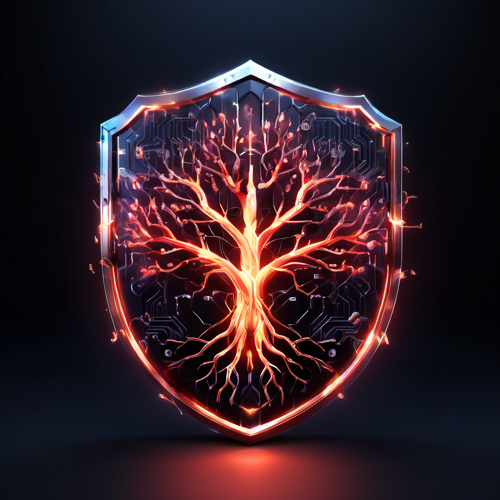 디지털 보안 시스템의 핵심을 상징하는 디지털 방패 내부에서, 점검 추적 경로가 빛나며 여러 보안 계층을 관통하며 흐르고 있는 모습을 묘사한 개념도입니다.