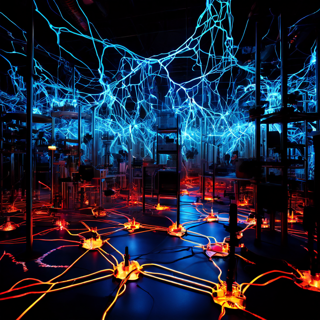 실험실의 복잡하게 빛나는 시스템 네트워크에서 일부 구간이 깜빡이며 분해되는 모습으로, 실제 적용 과정에서 드러나는 실용성과 그 한계를 상징적으로 표현한 이미지입니다.