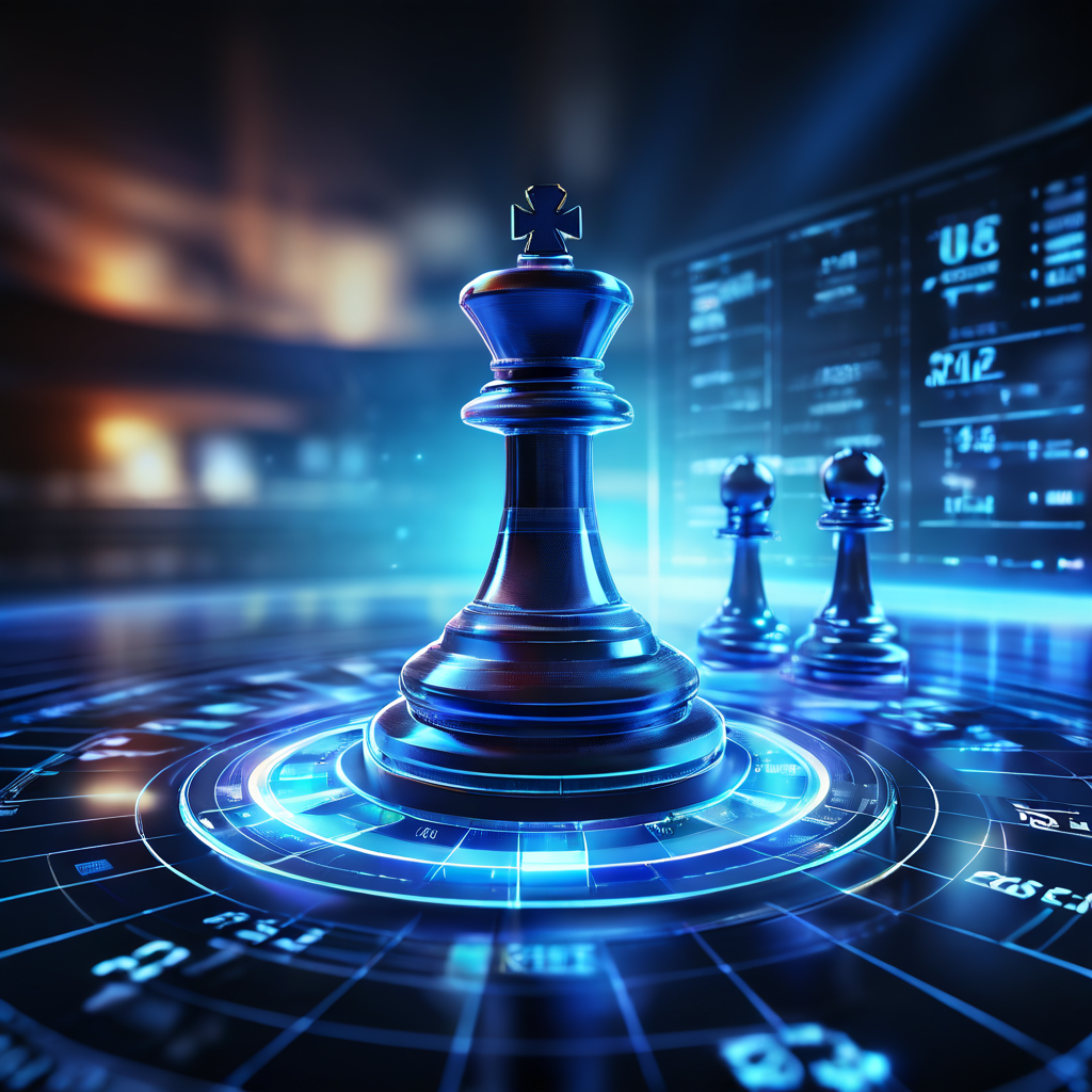 디지털 스톱워치와 빠르게 흐르는 데이터 스트림 배경 위에서 느리게 움직이는 체스 말이 전략적 사고와 시간 관리의 중요성을 상징적으로 보여주는 개념 이미지입니다.