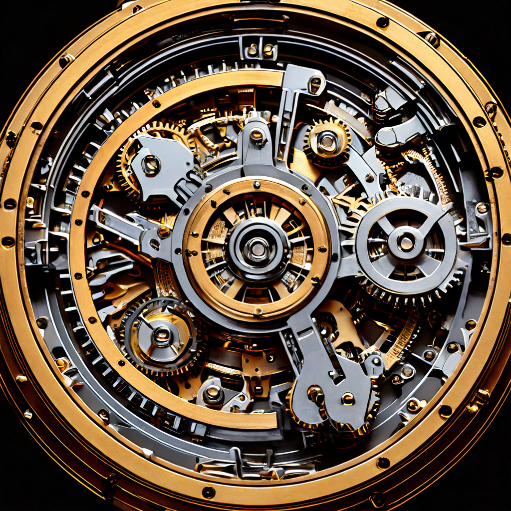 정밀한 기계식 룰렛 휠의 단면을 클로즈업한 이미지로, 회전하는 톱니바퀴, 볼 베어링 및 복잡한 내부 메커니즘이 운용되는 공학적 설계를 상세히 보여줍니다.
