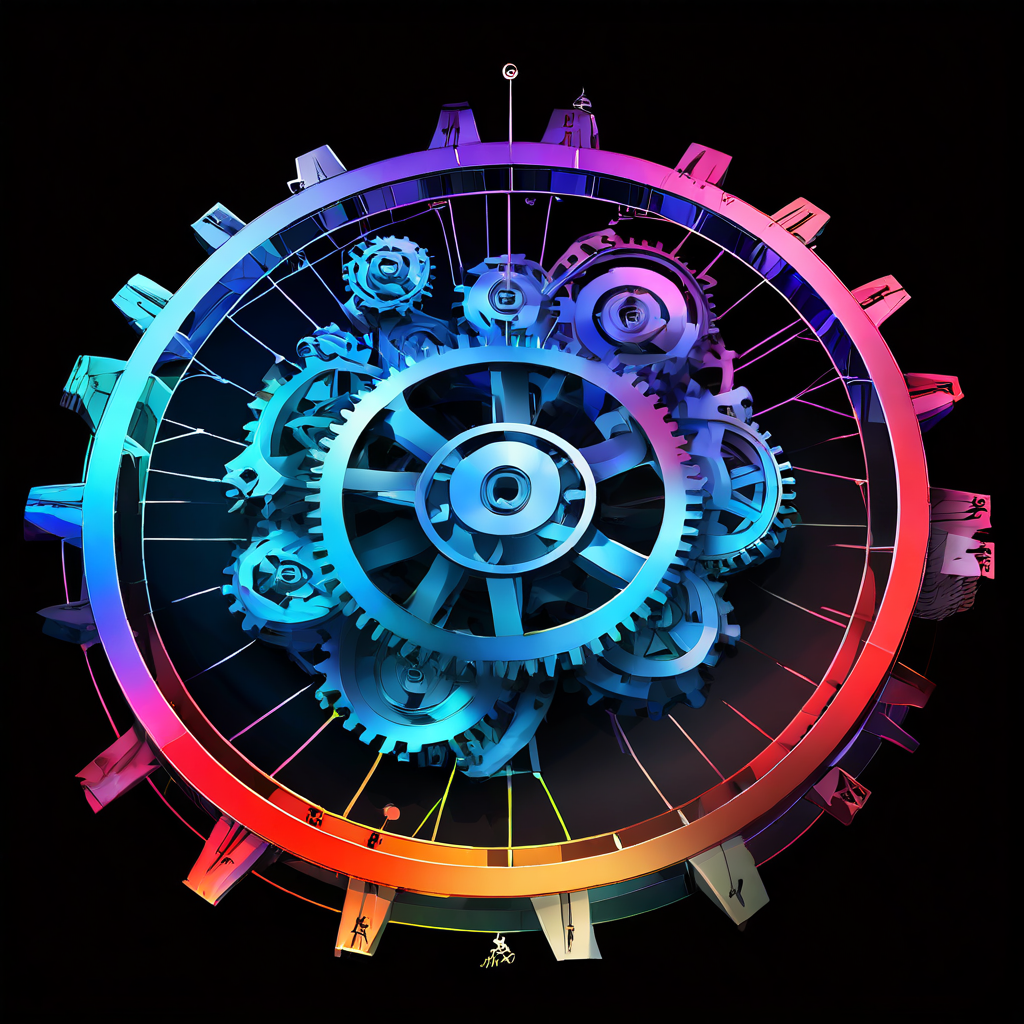 카지노 게임의 수학적 원리를 설명하는 두 번째 이미지로, 변동하는 배당률과 하우스 엣지 확률의 상관관계를 톱니바퀴나 저울이 겹쳐진 시각적 그래프로 표현합니다.