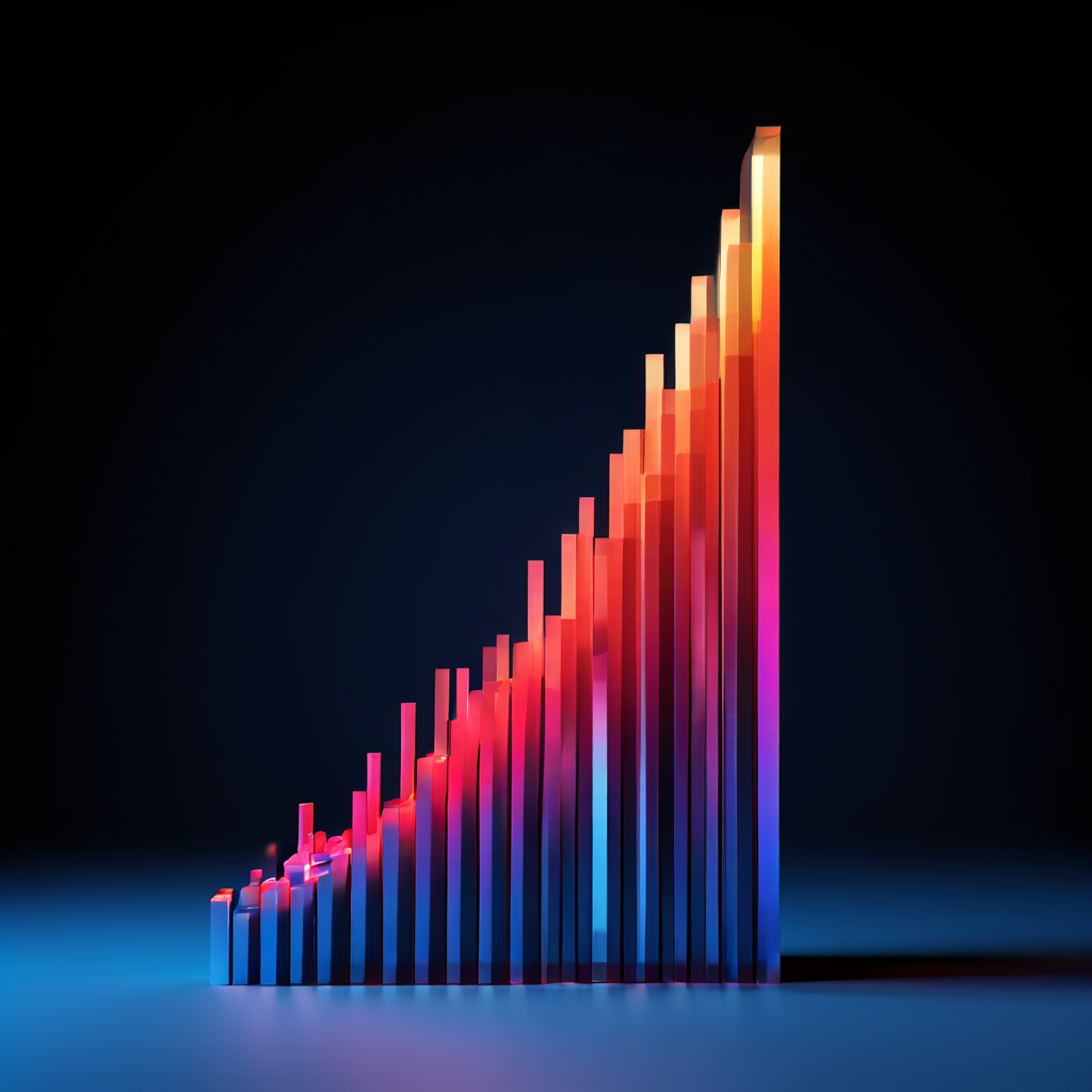 정확한 데이터 포인트로 구현된 봉우리와 왜곡된 픽셀의 신기루처럼 표현된 봉우리를 나란히 배치한 3D 막대 그래프는 데이터의 정확성과 왜곡된 해석 사이의 시각적 대비를 효과적으로 보여줍니다.