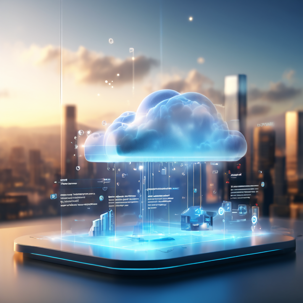 A premium SaaS dashboard scene showing document verification requests with cloud layers and data flow in a modern online platform...